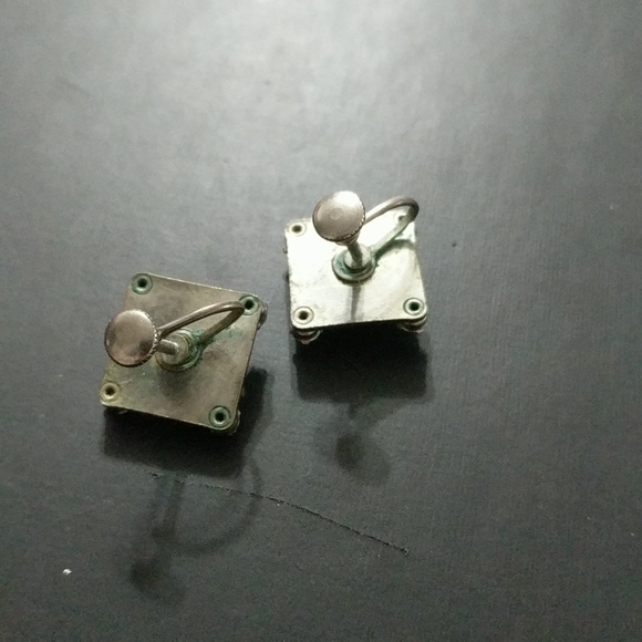 Vintage Silver Tone Blue Rhinestone Screw Back Clip On Statement Earrings - Picture 2 of 2